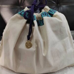 ❗Tory Burch Beige Teal Logo Canvas Dust Bag Set with Gold Charms on Drawstrings❗